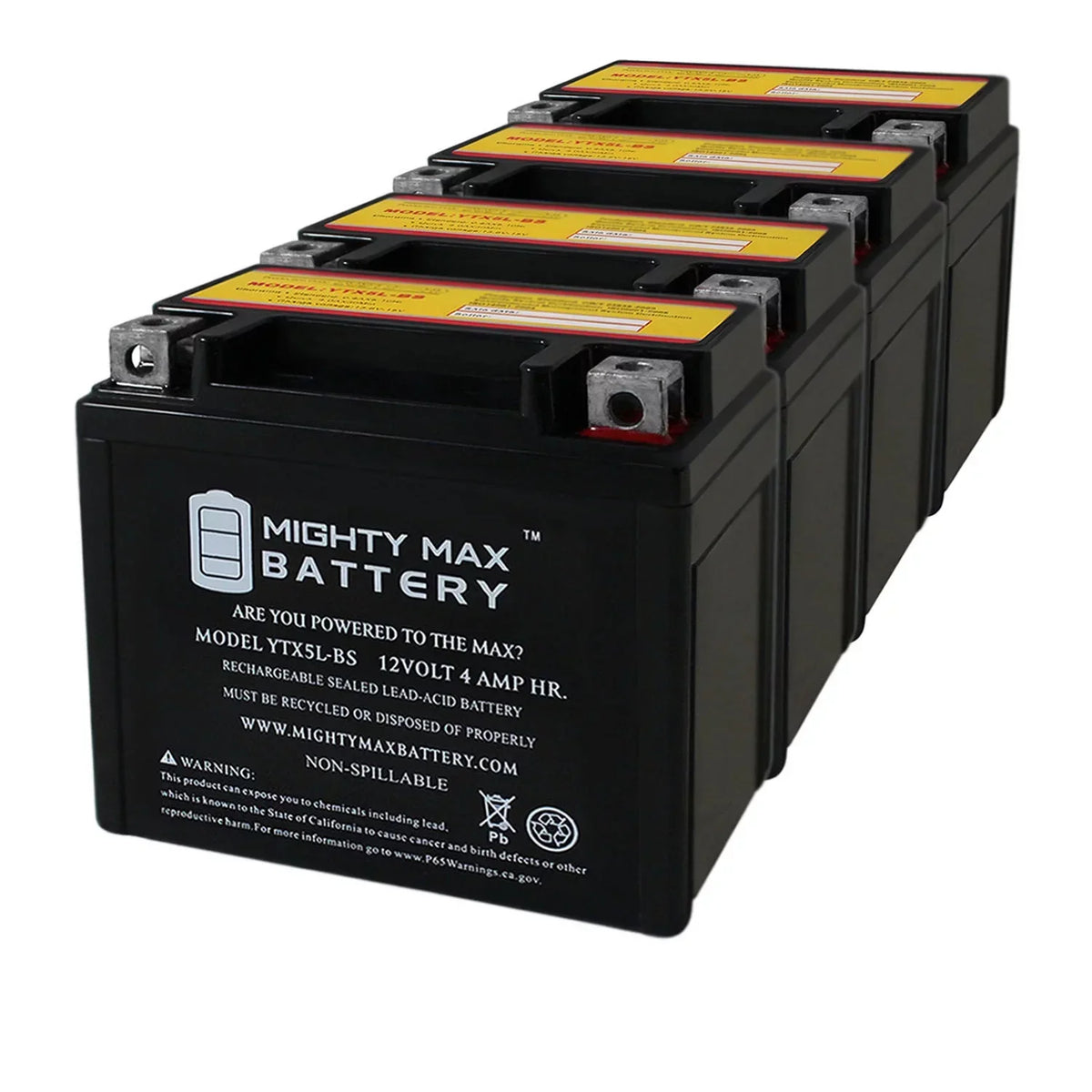 YTX5L-BS 12V 4AH 80 CCA Sealed Lead Acid Battery, 4 Pack - YTX5L-BS
