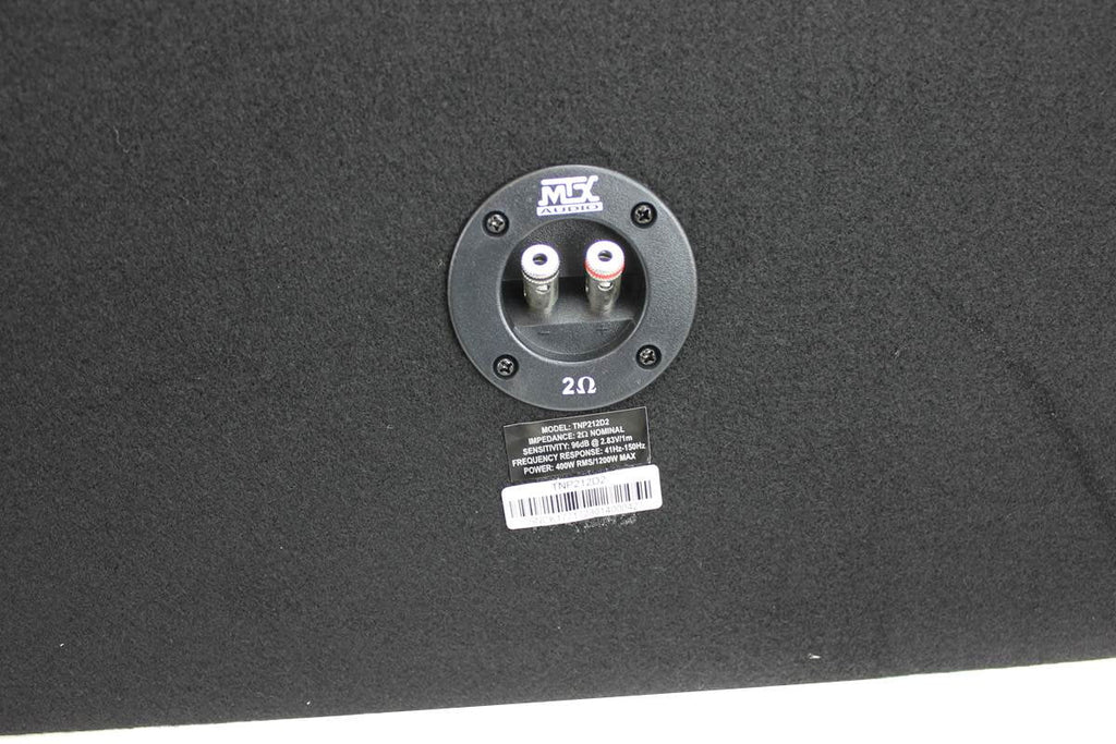 MTX 12in Dual Loaded Car Subwoofer Package With Sub Box, Amplifier And QPower Wiring Kit - TNP212D2