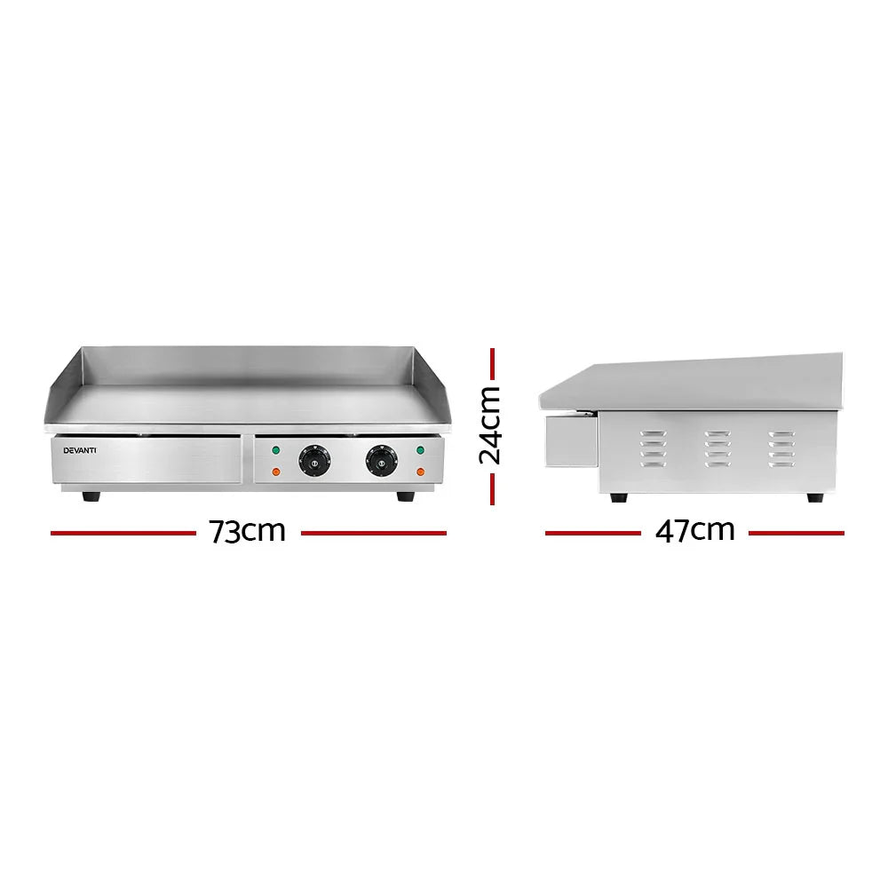Devanti Commercial Electric Griddle BBQ Grill Plate, 73cm, 4400W, Silver
