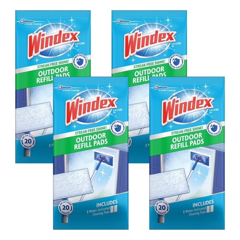 Windex Outdoor All-in-One Window Cleaner Refill Pads - 2 Count Pack of 4
