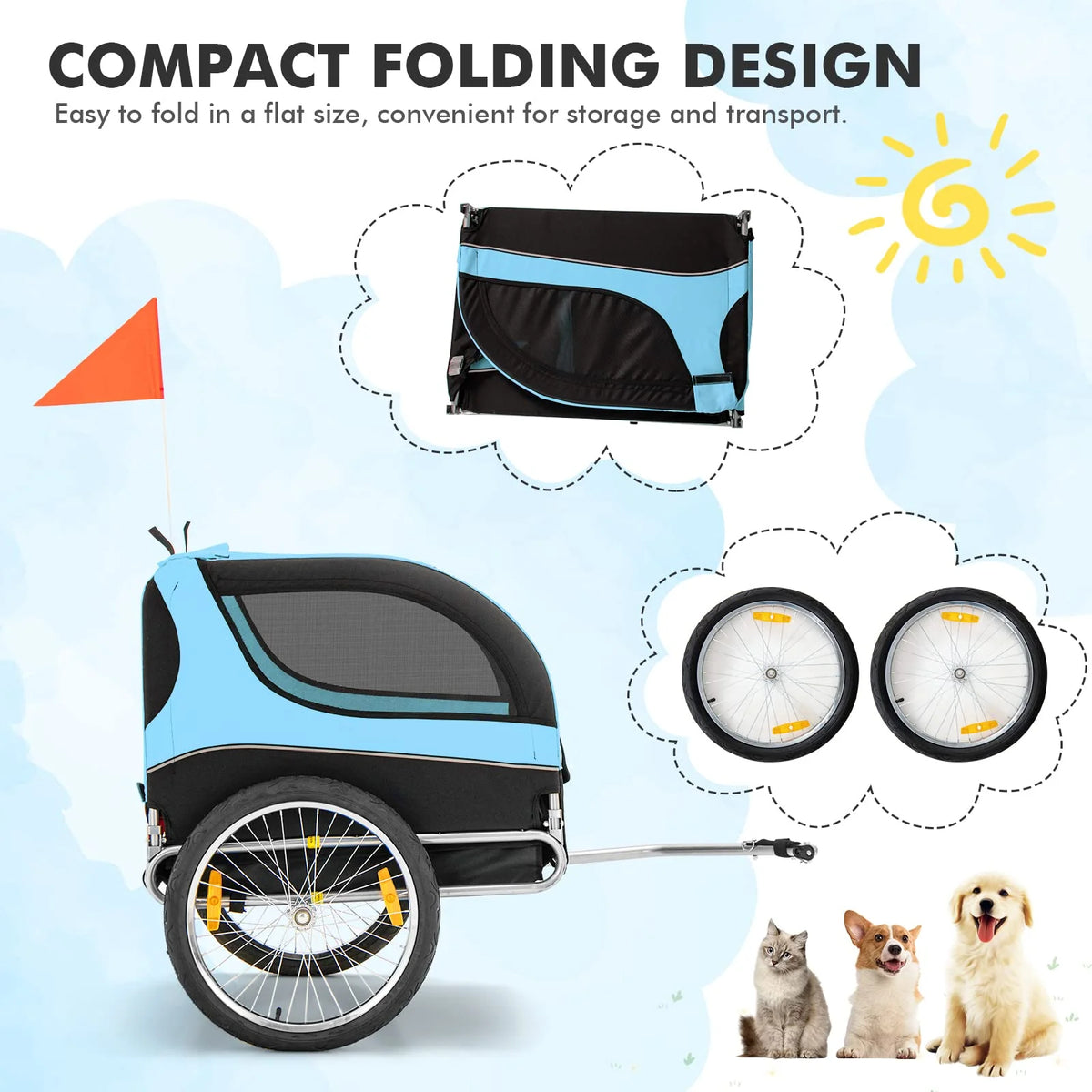 Pet Bicycle Trailer For Small And Medium-Sized Dogs And Cats, 40kg Capacity