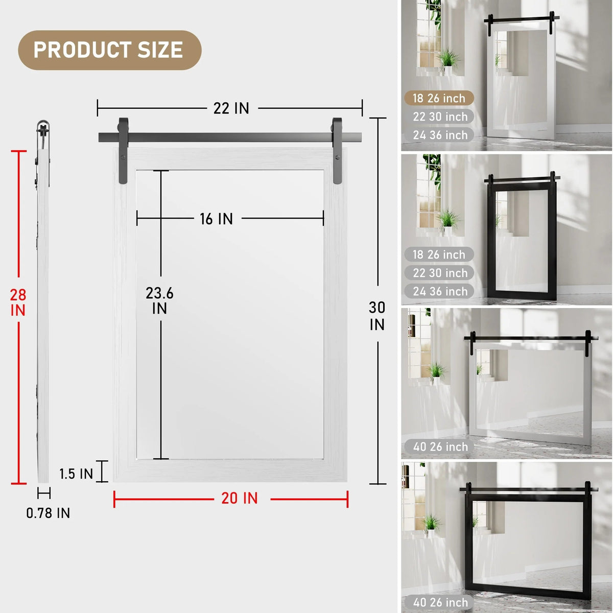 Rectangular Wall Mirror With Wood Frame, 18 x 26 in, 22 x 30 in, 24 x 36 in, or 40 x 26 in - Multiple Sizes