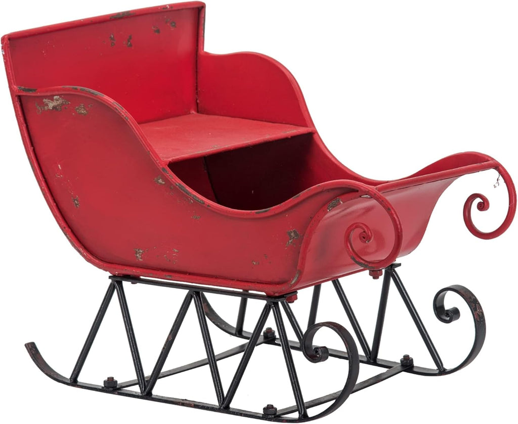 Christmas Sleigh Outdoor Decoration, Large Red Iron, 39 in - Sleigh-L