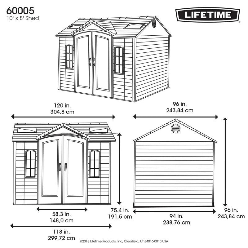 Plastic Storage Shed 10 ft W x 8 ft D