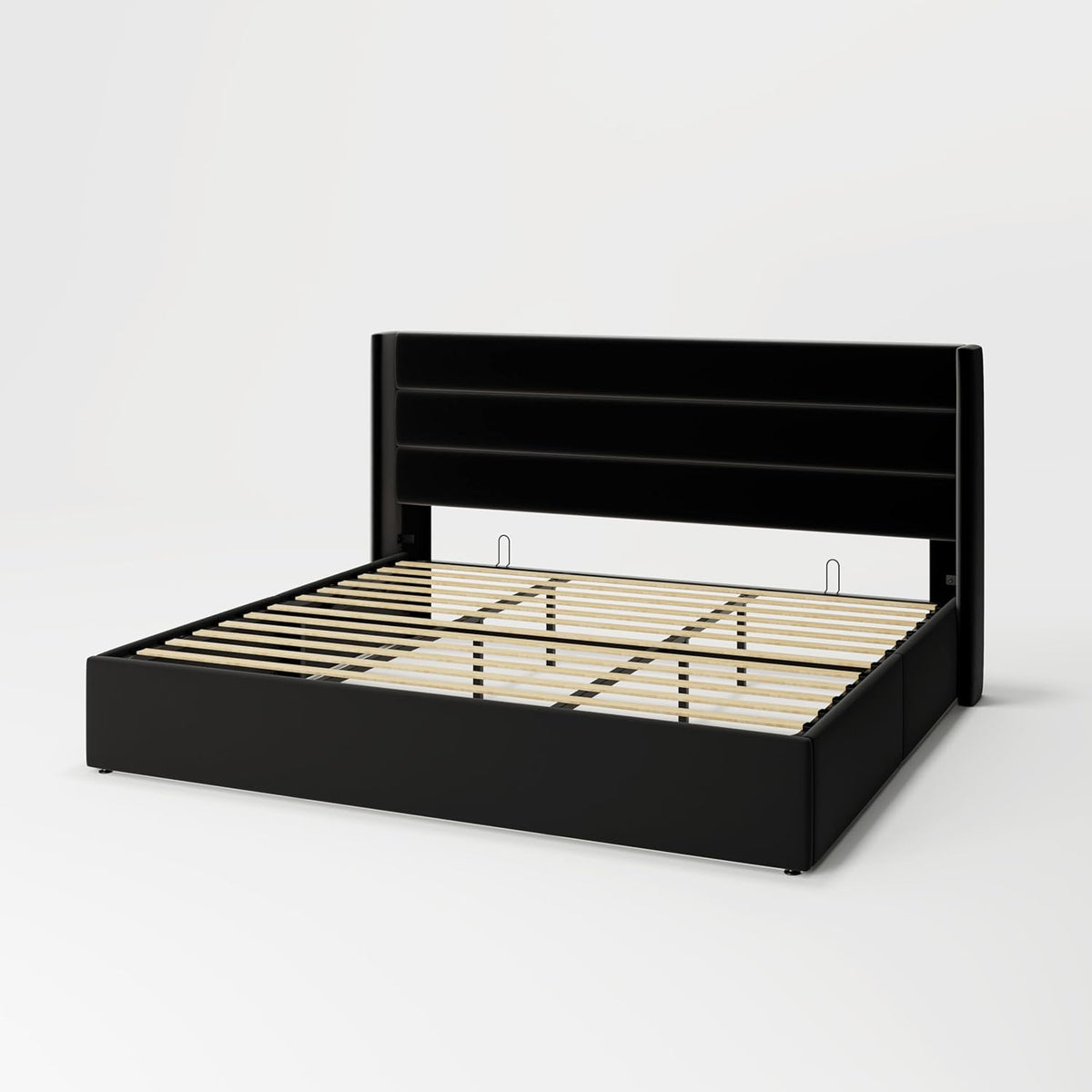 Queen Size Lift-Up Storage Bed With Wingback Headboard, Upholstered Platform Bed Frame With Hidden Storage