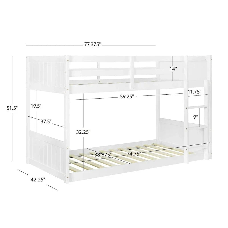 Delphia Twin Over Twin Low Profile Bunk Bed - 77.33 L x 42.25 D x 51.5 H