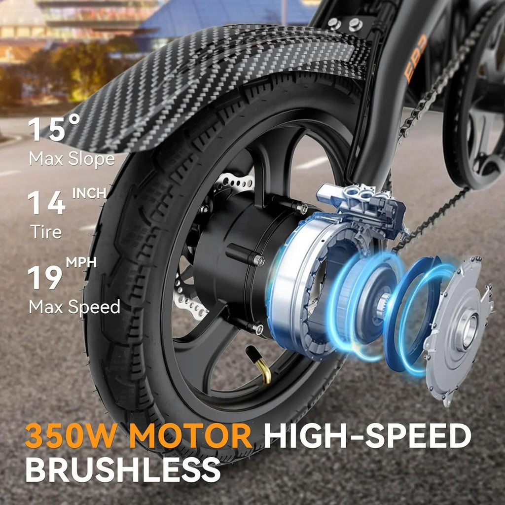 Jasion 14 Inch Folding Electric Bike, 21 Mph, 500W Peak Motor, 270Wh Battery - EB3