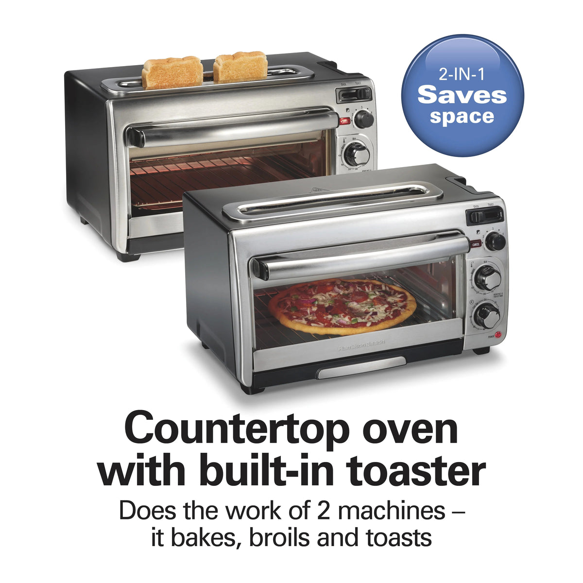 Hamilton Beach 2-in-1 Countertop Toaster Oven And Long Slot 2 Slice Toaster Combo - Stainless Steel