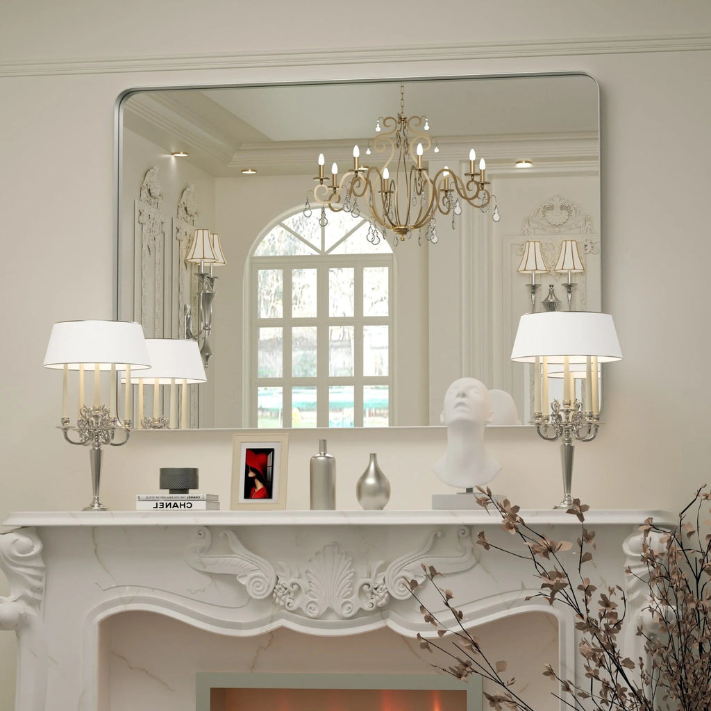 Framed Wall Vanity Mirror With Rounded Corners, 1 Piece