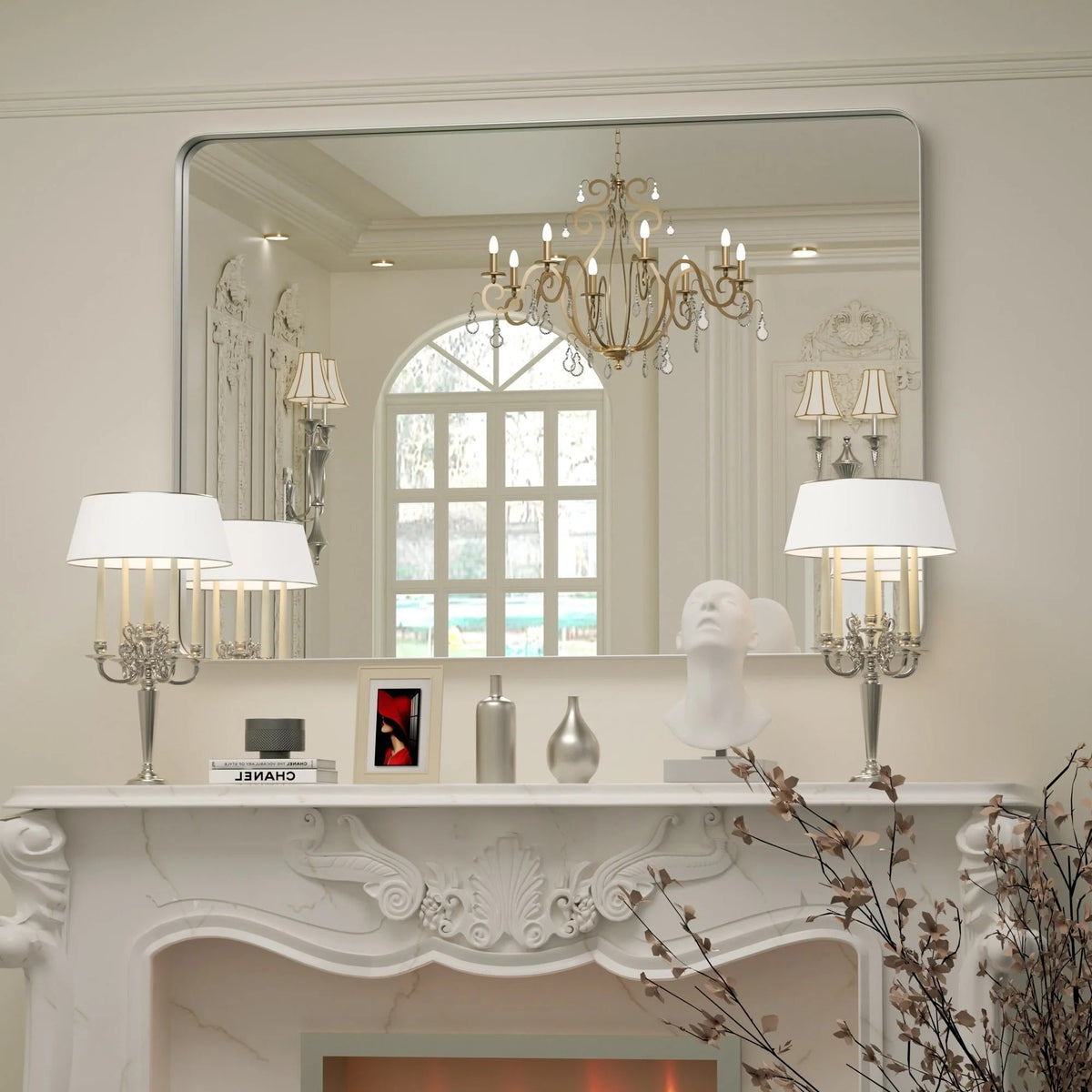 Framed Wall Vanity Mirror With Rounded Corners, 1 Piece
