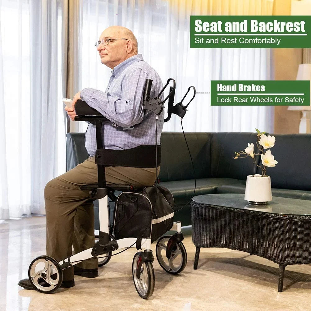 BEYOUR WALKER Upright Rollator Walker With 10 in Front Wheels, Seat, Armrests And 300 Pounds Capacity - White