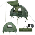 5-in-1 Folding Camping Cot Tent With Air Mattress, Pillow And Sleeping Bag - Green & Blue, 77in x 35in x 66in