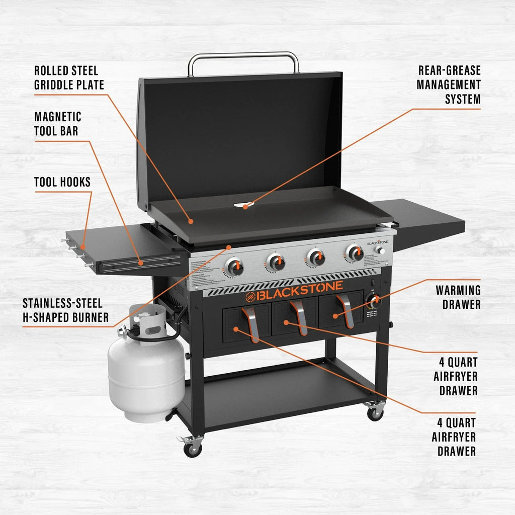 Blackstone 4-Burner 36in Propane Outdoor Griddle With Air Fryer And Hood - 1868