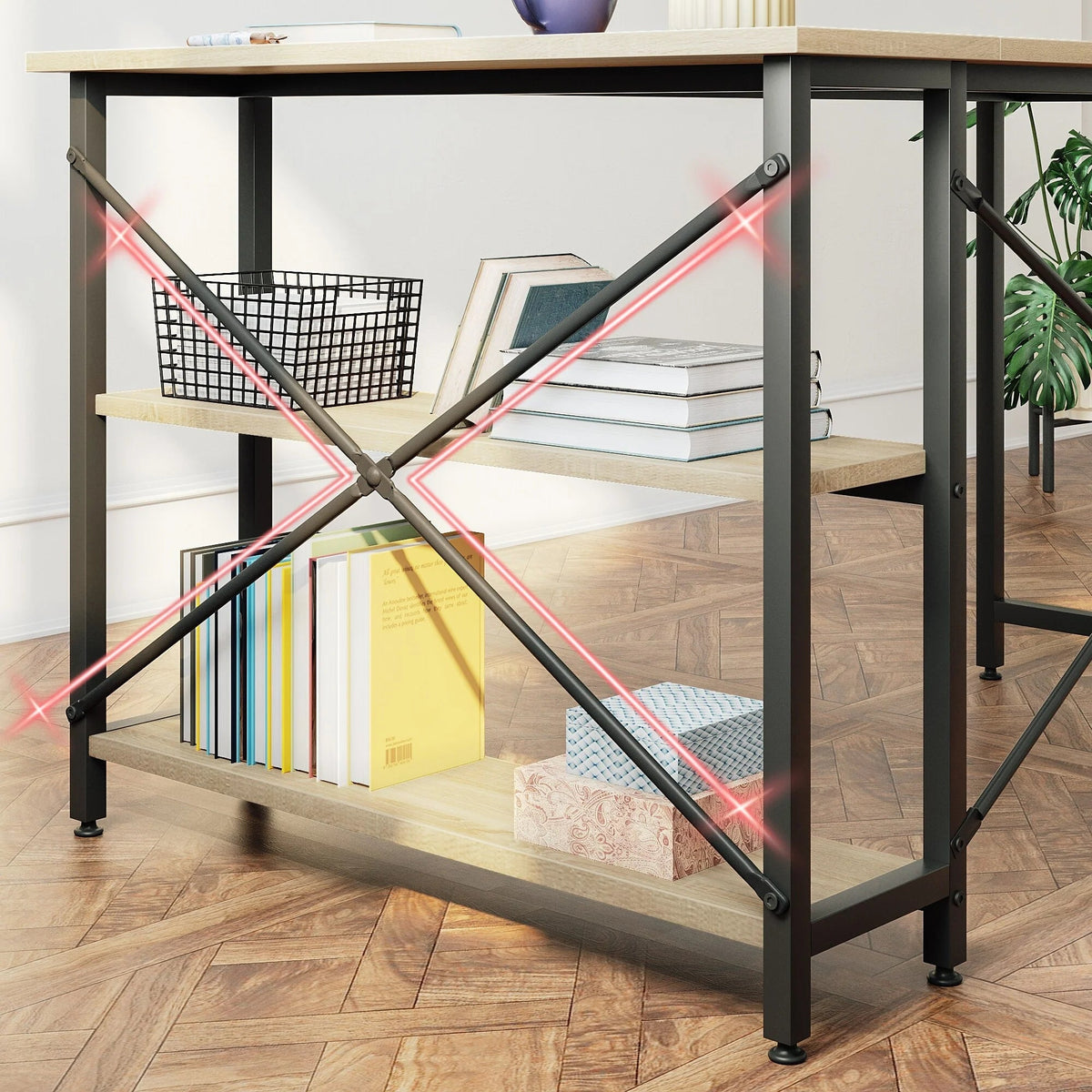 Small L-Shaped Computer Desk With Reversible Storage Shelves - 55-Inch / 47-Inch