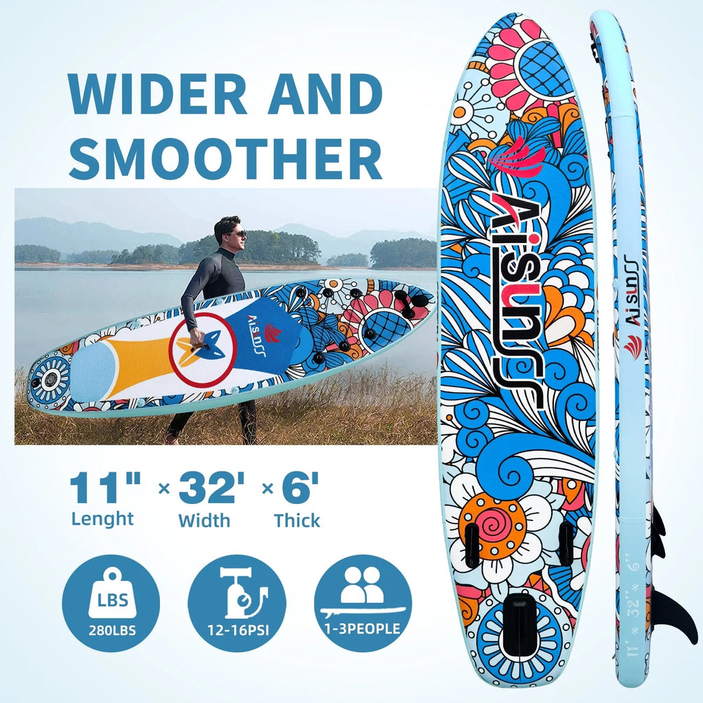 AISUNSS Inflatable Stand Up Paddle Board 11ft Fishing SUP With Accessories