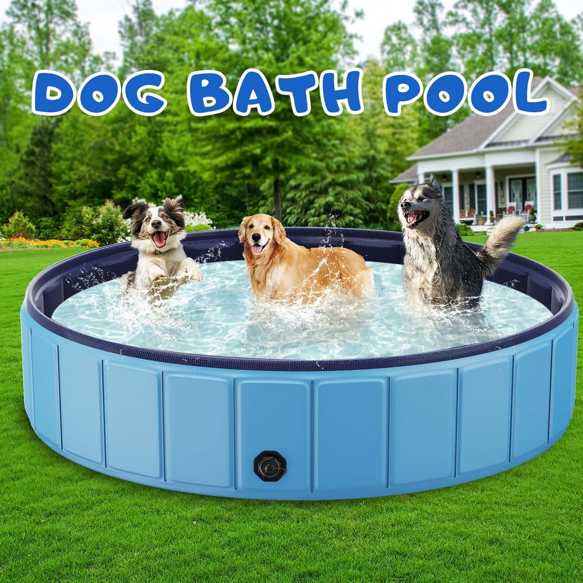 Totiro Foldable Dog Swimming Pool, 120in x 20in, PVC, Blue