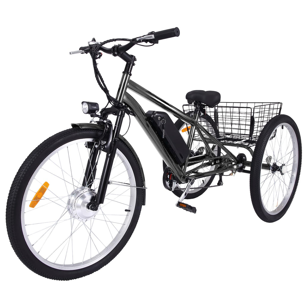26 Inch Adult 3 Wheel Electric Tricycle With Basket, Fat Tires, 7 Speeds, 350W Motor, 36V 10Ah Battery - 0KT_3xfGu2r4etlrGenxGg69.