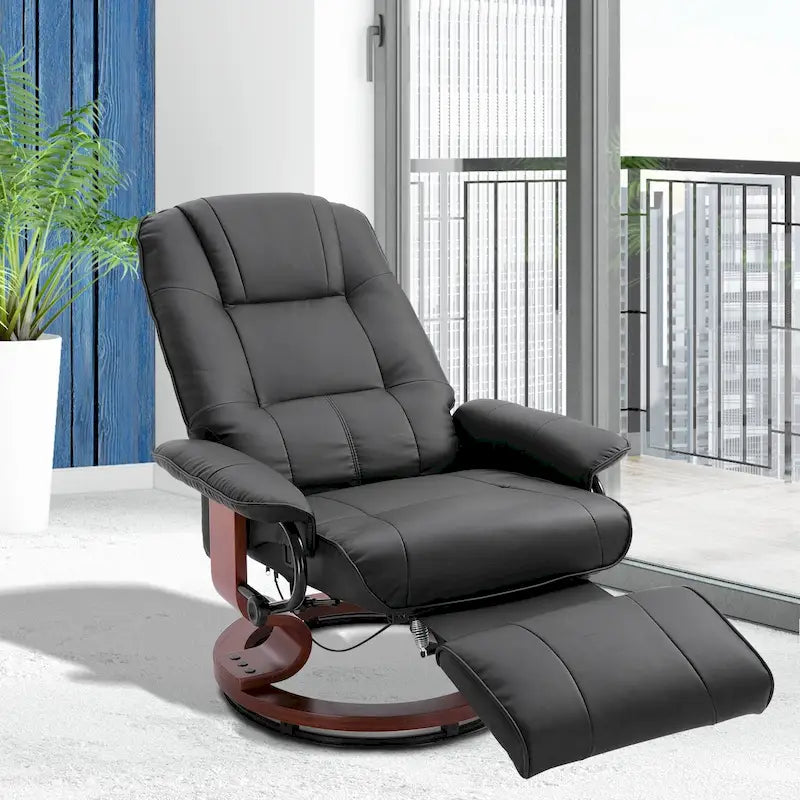 HomCom Faux Leather Manual Swivel Recliner Chair With Extendable Footrest