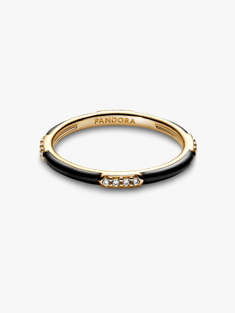 Black Enamel & Stones Ring