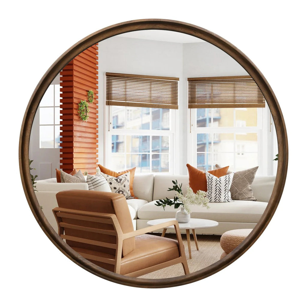 Classic Farmhouse Round Wooden Frame Wall Mirror - 24-inches, 28-inches, 32-inches