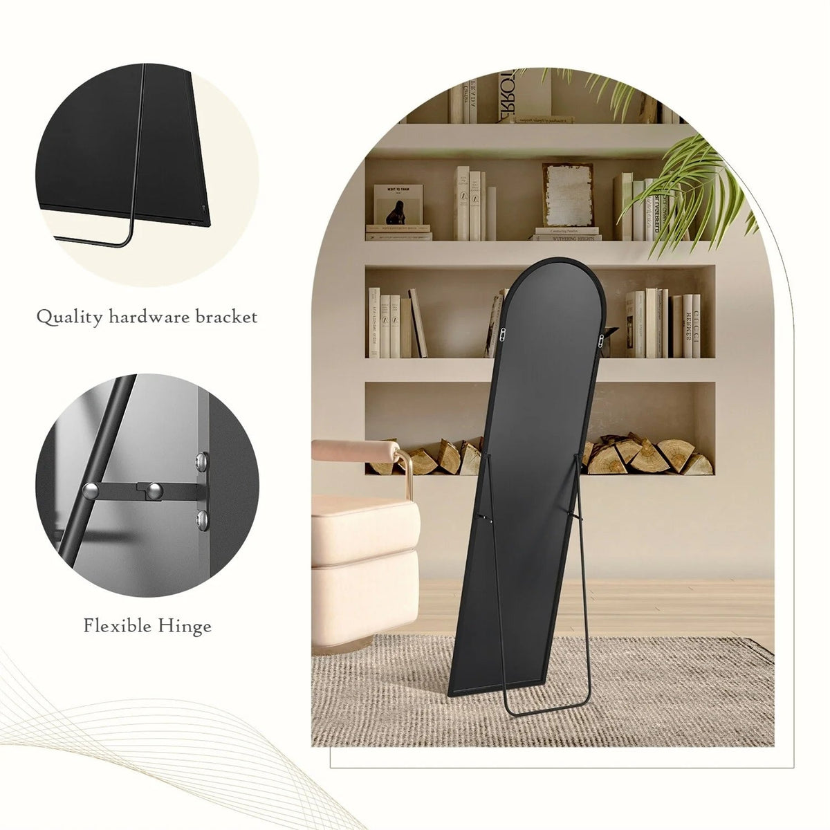 Full-Length Floor Mirror With Stand, Aluminum Alloy Frame - 71x30