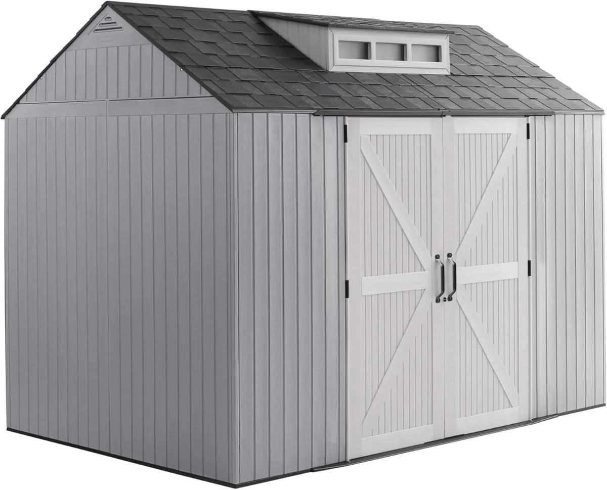 Rubbermaid Resin Outdoor Storage Shed With Floor, 7 x 7 Ft, Gray