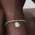 August Engravable Heart Spring Green Stone Dangle Charm