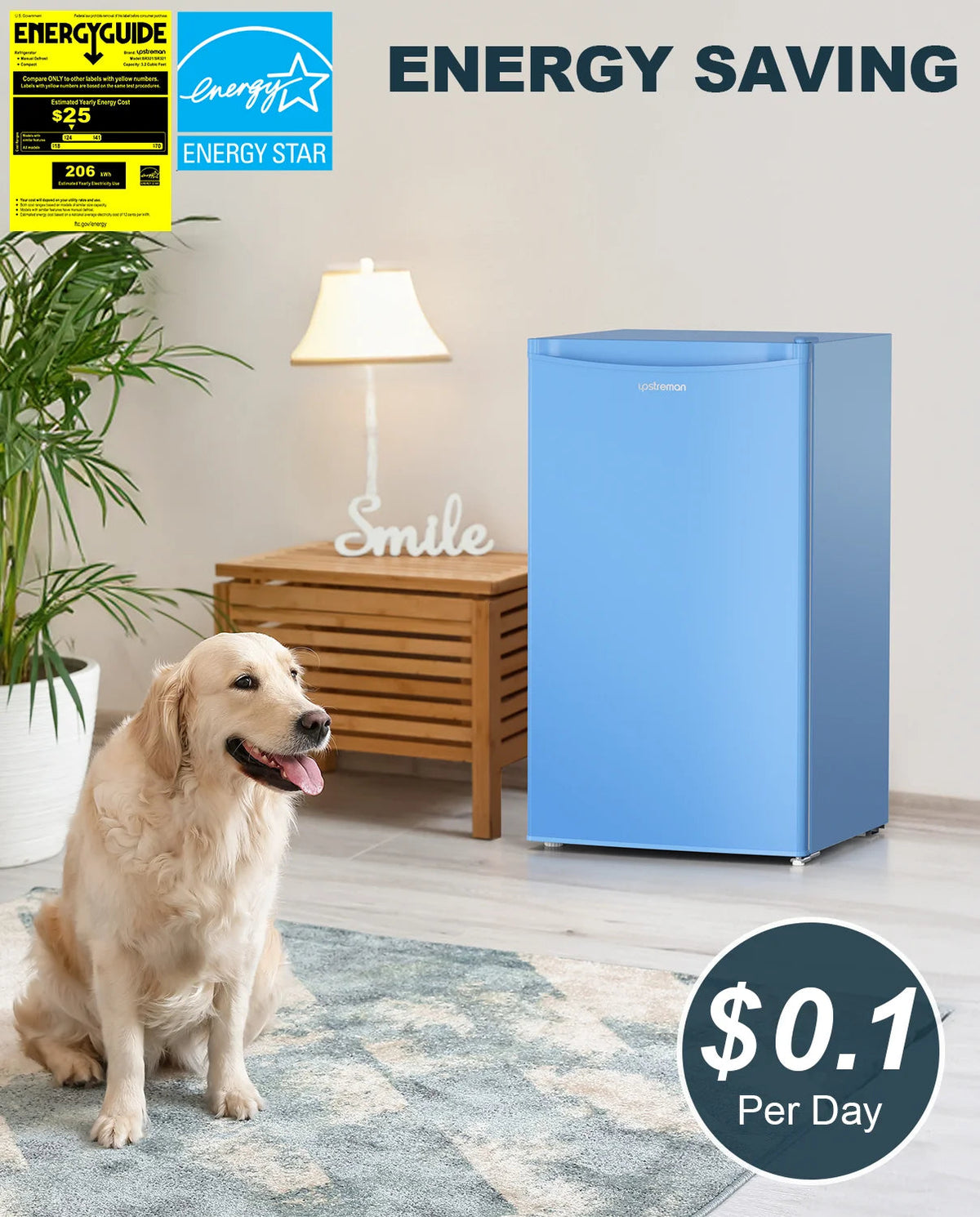 Upstreman 3.2 Cu.Ft. Single Door Mini Refrigerator With Freezer - BR321