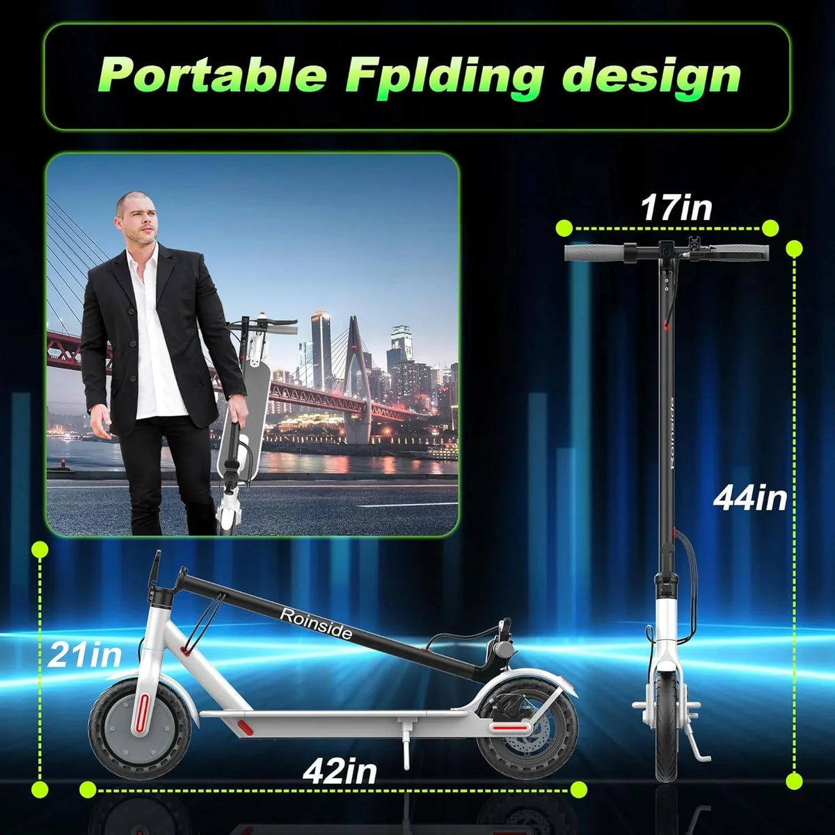 Roinside Electric Scooter, 8.5 in Solid Tires, 350W, 19 MPH, 21-23 Miles - UP12 Plus