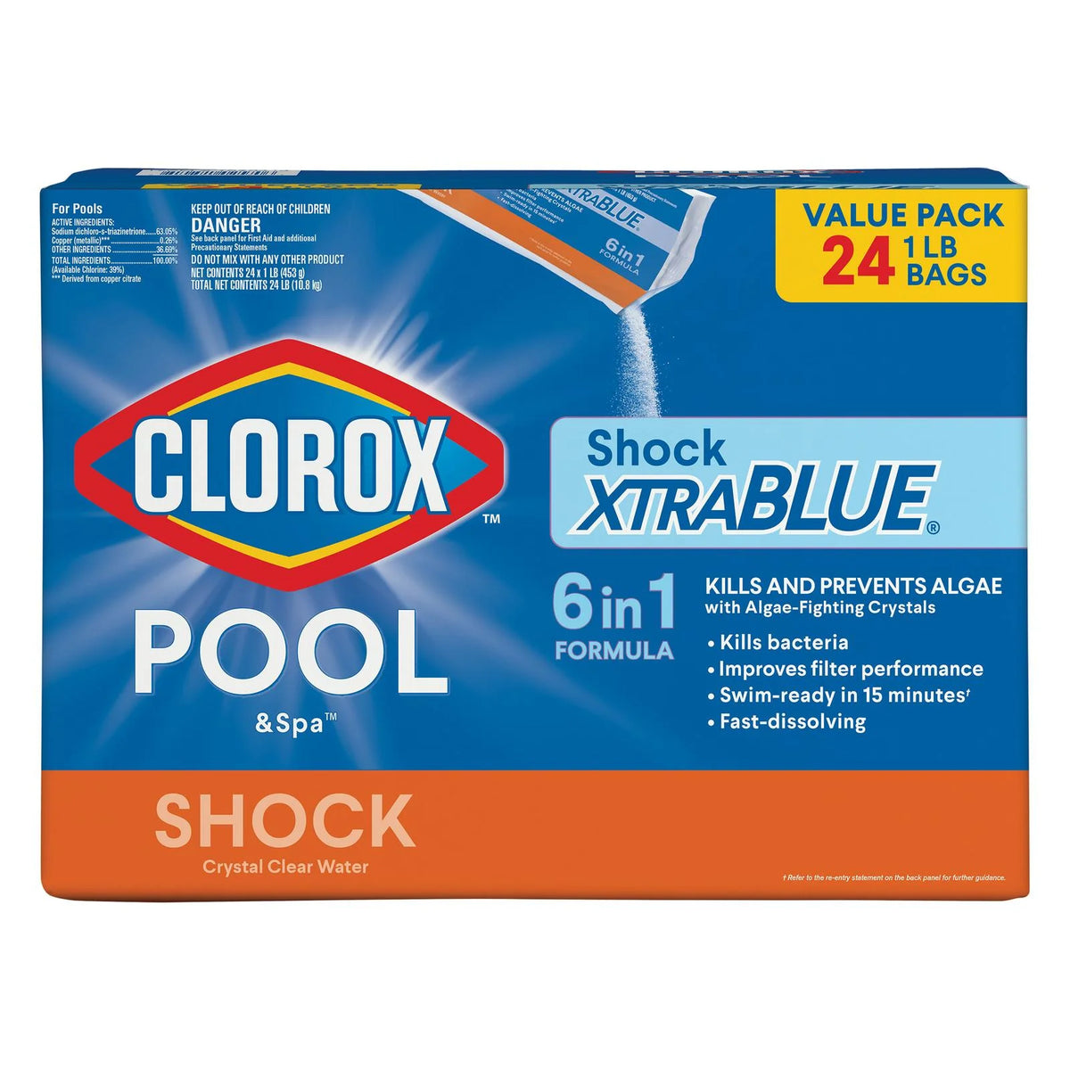 Clorox Pool & Spa XtraBlue Shock Algaecide Treatment 1 lb Bag, Case of 24