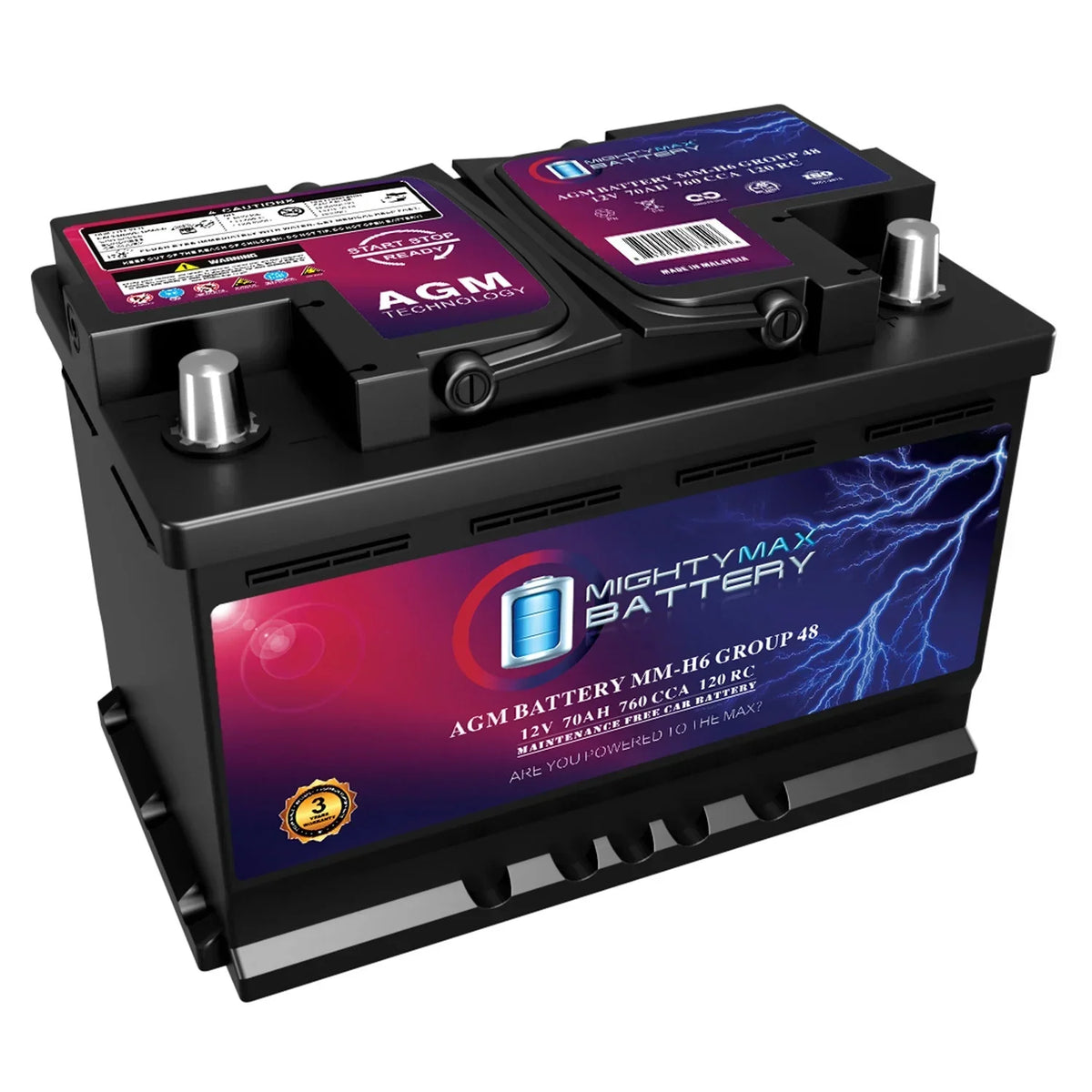 Mighty Max Group 48 12V 70AH 120RC 760CCA Replacement Battery - MM-H6