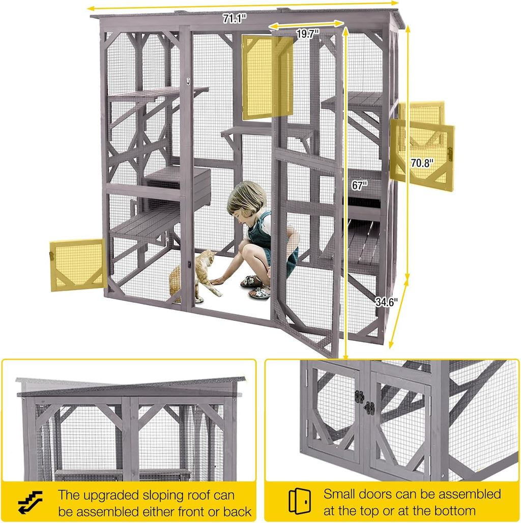 Large Walk-In Outdoor Cat Enclosure With 7 Platforms
