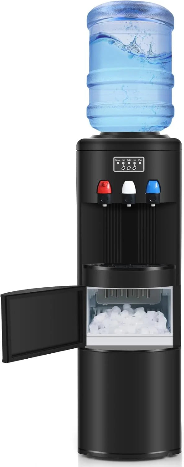 3-in-1 Hot and Cold Water Cooler With Built-In Ice Maker, Top Loading, Black - 3-5 Gallon Bottles