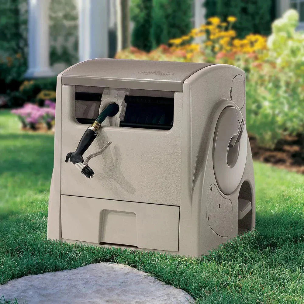 Suncast Powerwind Auto Power Rewind Hose Reel, Light Taupe, 100 ft. 5/8 in. Capacity - CPLPW100