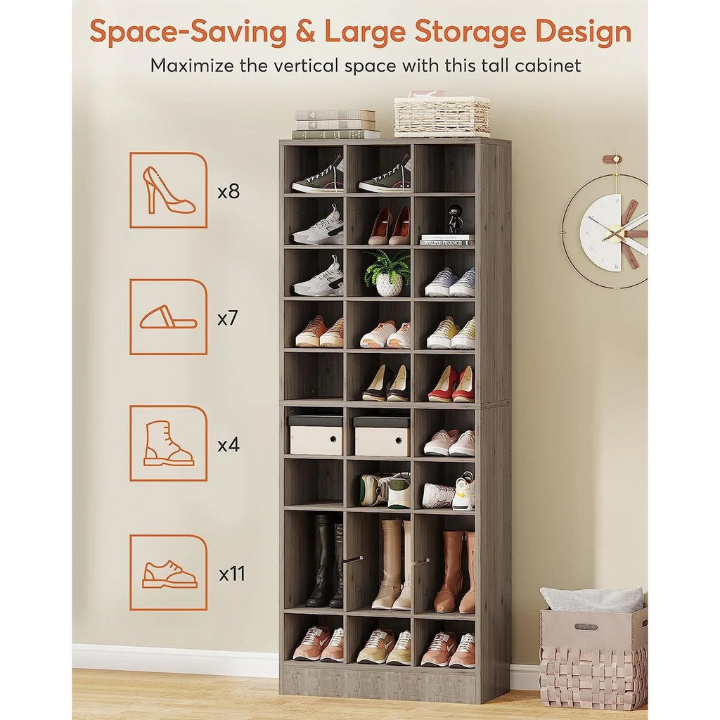 10-Tier Tall Shoe Cabinet, 30-Pair White Engineered Wood Shoe Storage Rack
