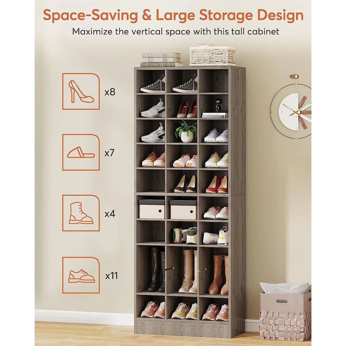 10-Tier Tall Shoe Cabinet, 30-Pair White Engineered Wood Shoe Storage Rack