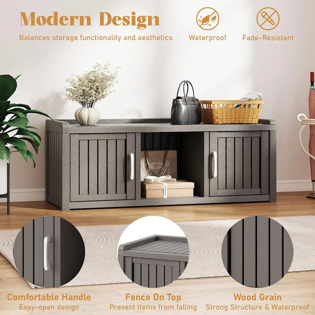 KAMABOKO Outdoor Shoe Storage Cabinet, Black, 2 Doors