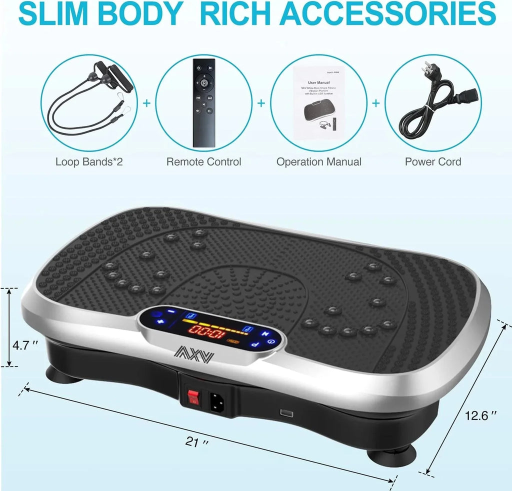 AXV Vibration Plate Fitness Platform, Gray, 2 Resistance Bands - Slim-Gray