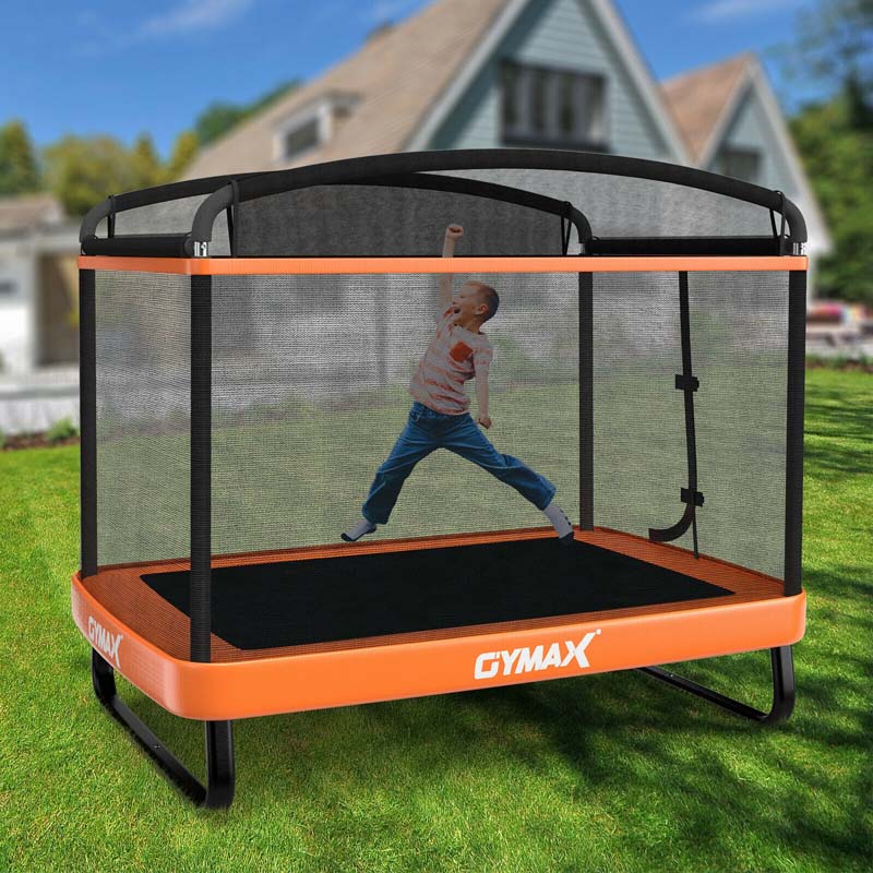 6 FT Kids Rectangle Trampoline With Swing And Safety Fence - ASTM Approved, Ages 3-8