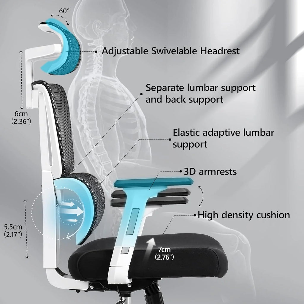 Primy Ergonomic Gaming Office Chair, 23 in D x 12 in W x 20 in H - PR988ZK