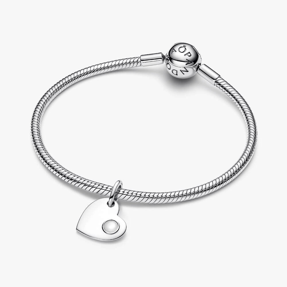 June Engravable Heart White Stone Dangle Charm