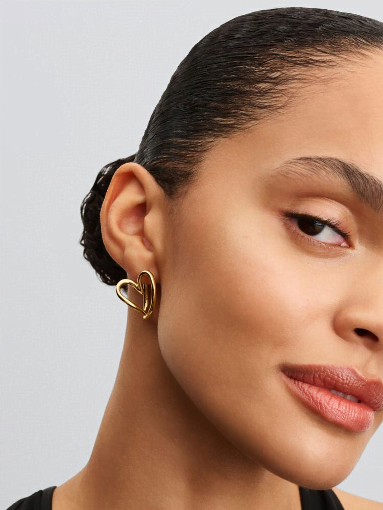 Organically Shaped Heart Hoop Earrings