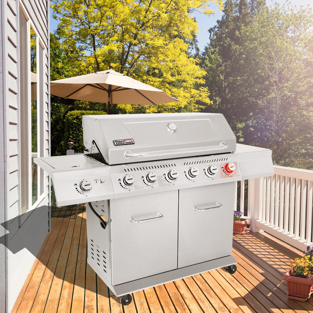 Stainless Steel 6-Burner Gas Grill - 74,000 BTU With Sear And Side Burner