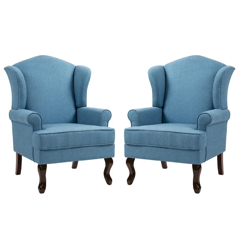Traditional Wingback Upholstered Accent Chairs, Set of 2, 31 W x 31.8 D x 42.9 H