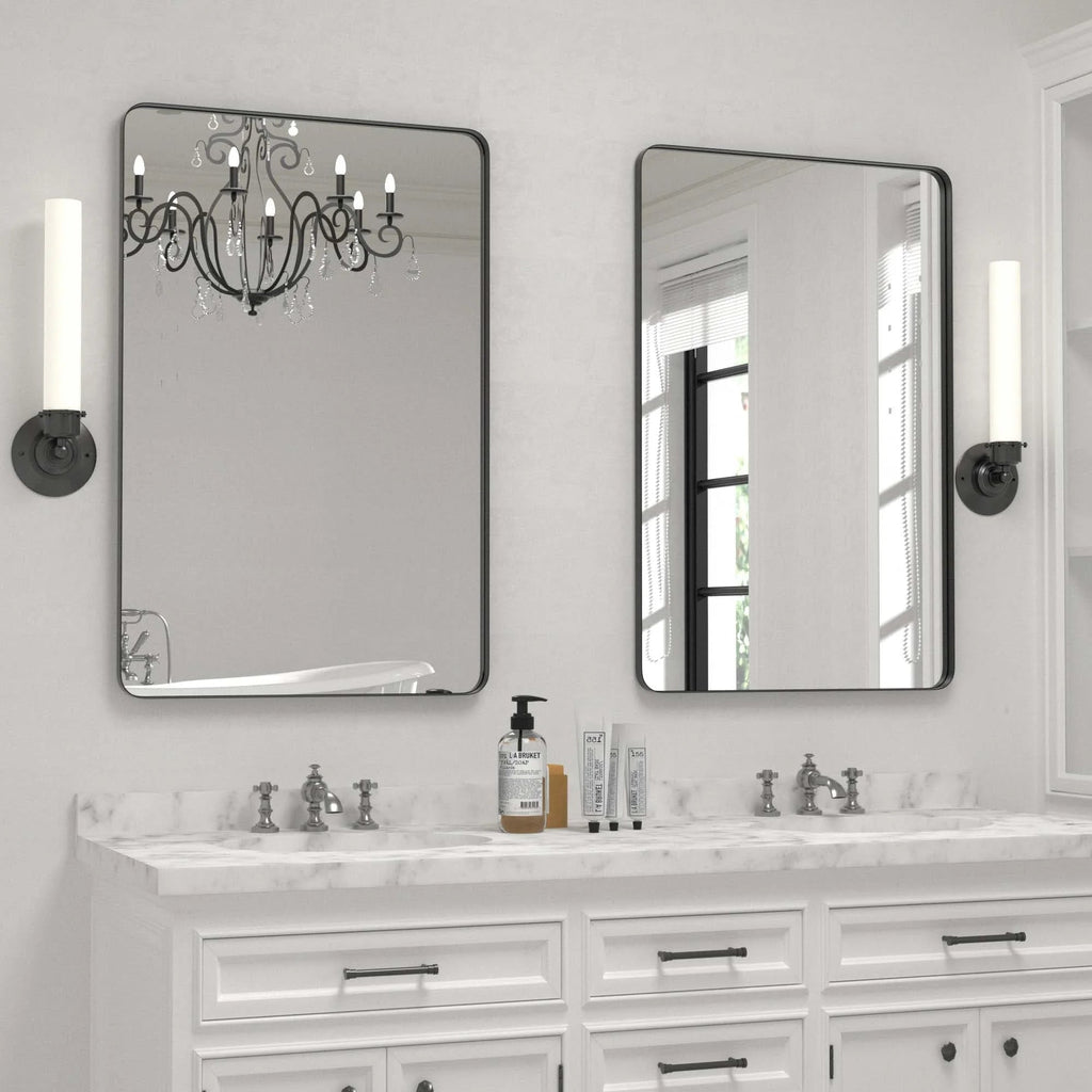 Framed Wall Vanity Mirror With Rounded Corners, 1 Piece