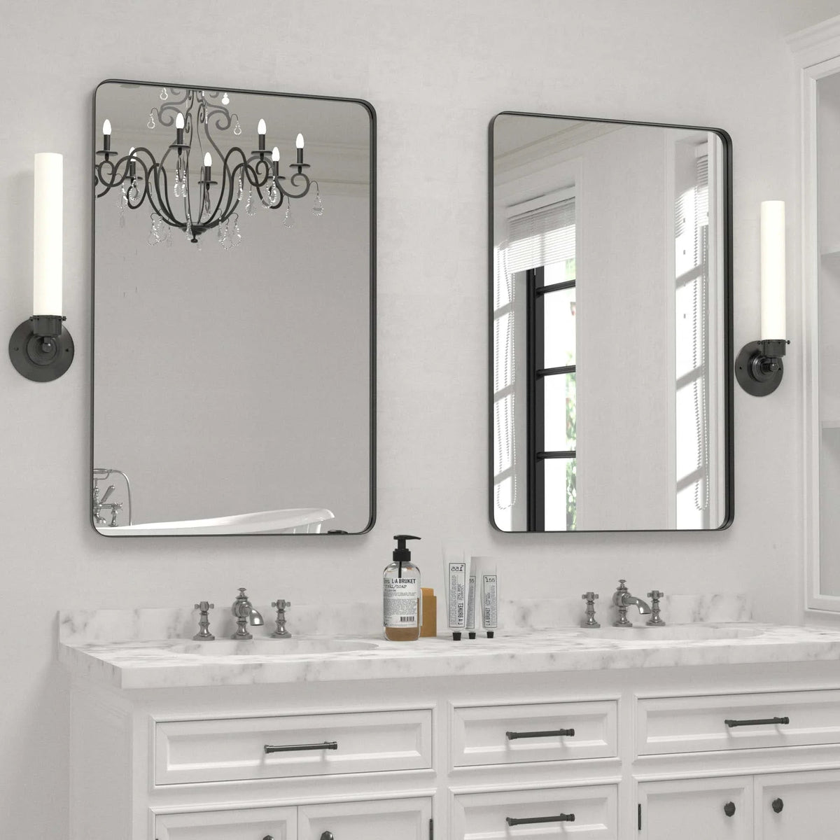 Framed Wall Vanity Mirror With Rounded Corners, 1 Piece