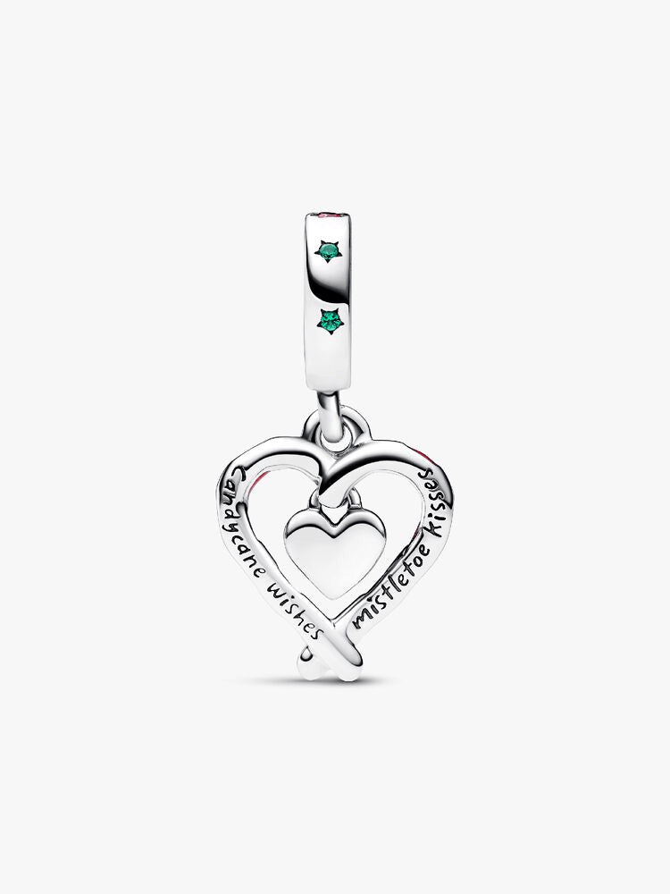Double Candy Cane Heart Christmas Dangle Charm