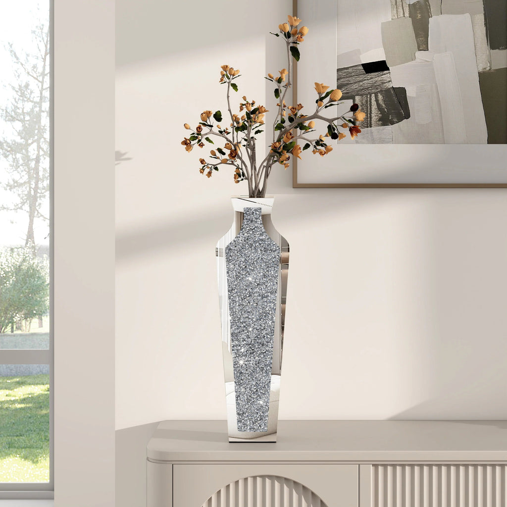 Crushed Diamond Floor Vase, Glass And MDF - 26.8 in, 36 in, 43 in
