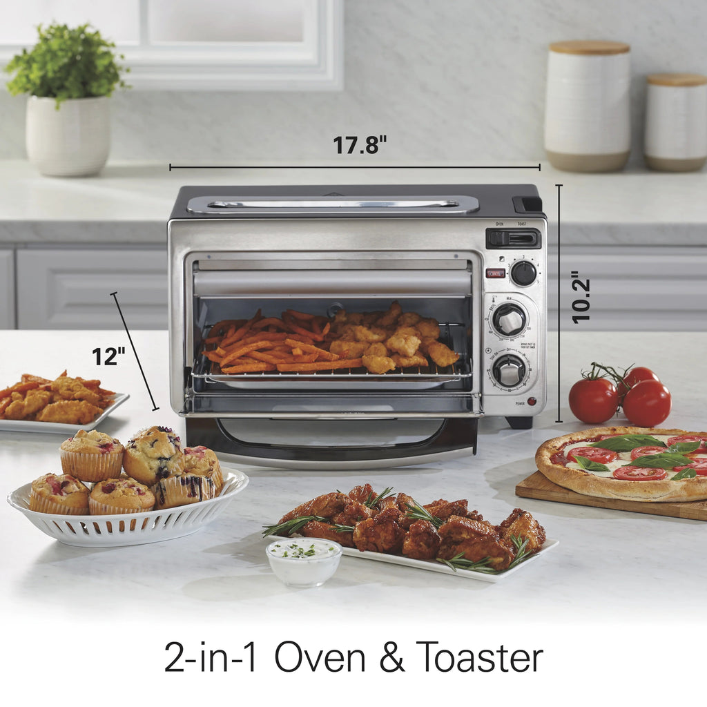 Hamilton Beach 2-in-1 Countertop Toaster Oven And Long Slot 2 Slice Toaster Combo - Stainless Steel