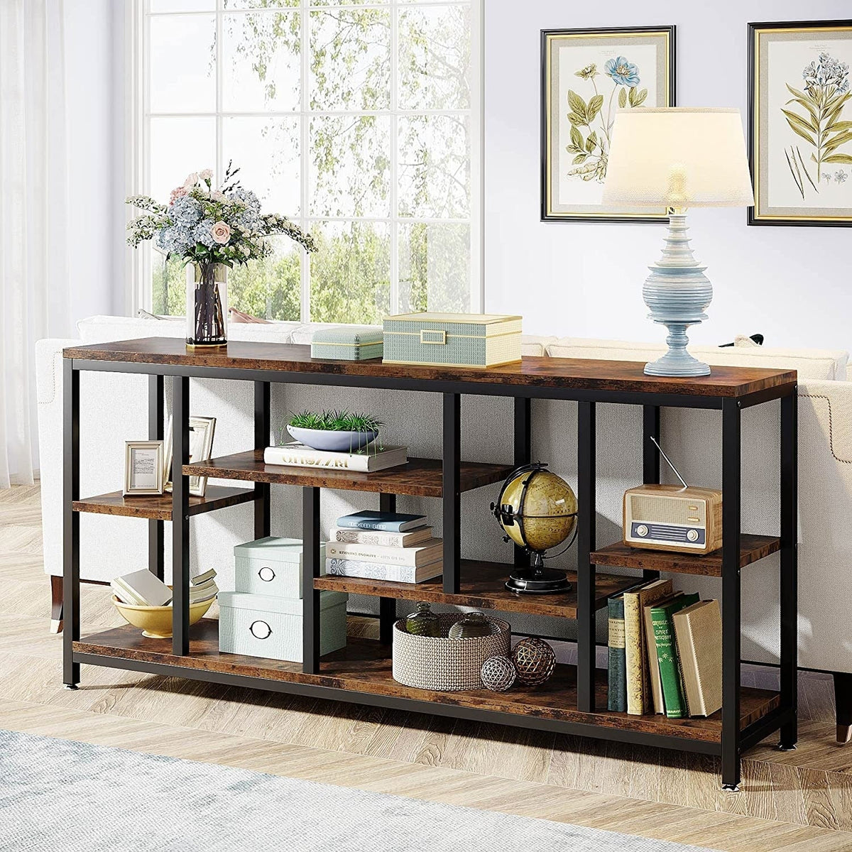3-Tier Console Sofa Table With Storage, 70.9 Inch
